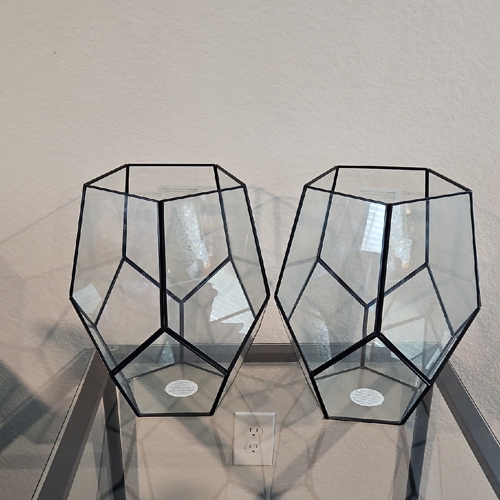 Modern Black Geometric Glass Vase Set